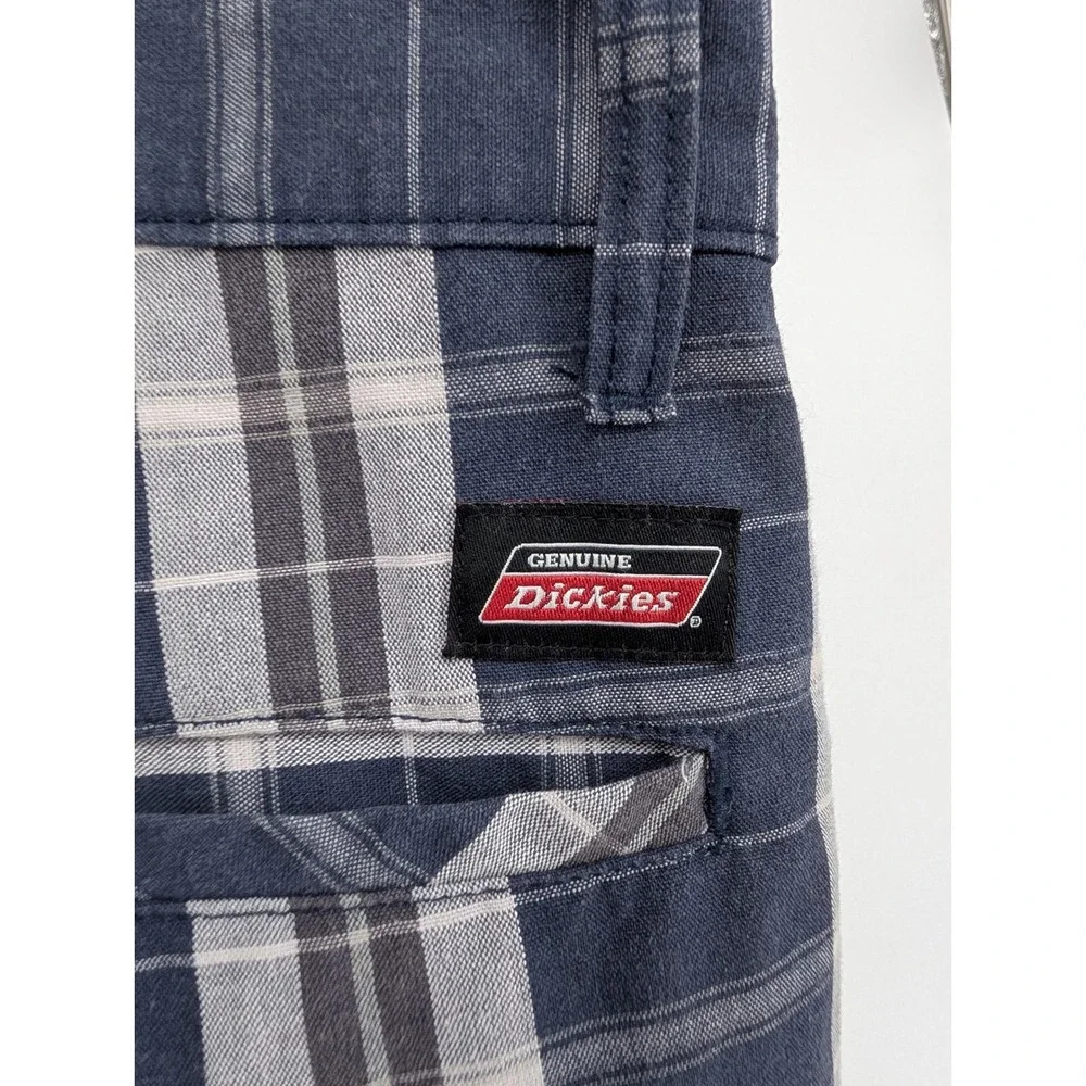 Y2K Dickies Plaid Shorts Mens 38 Navy Grey Flat Front Work Utility Skater Grunge
